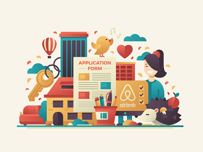 Airbnb Service Project Illustration city flat design girl house icons illustration rent