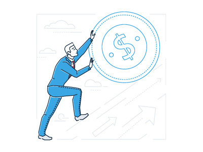 Businessman making money achievement benefit business conceptual dollar earn financial goal illustration line smart vector