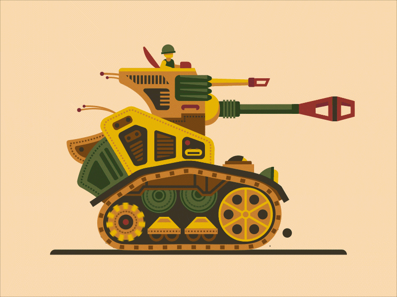 Tank in motion animation character concept flat funny military soldier tank video