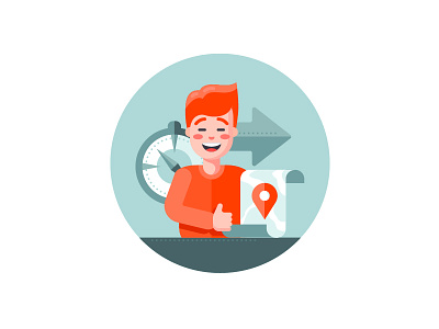 Cheerful tourist character compass flat illustration navigation project tag tourist travel