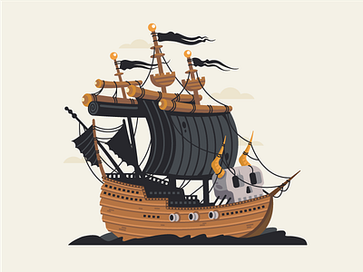 Pirate ship boat design flag flat pirate ship style transport water wave