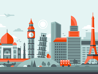 City tour app design flat illustration landmark mobile project sightseeing style tourism