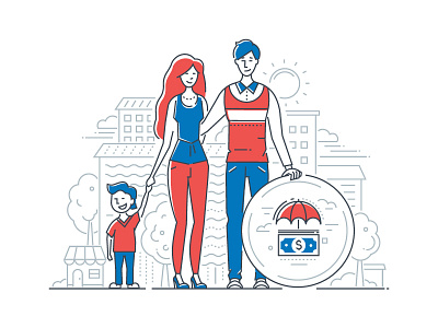 Linear family company design family illustration insurance line style vector