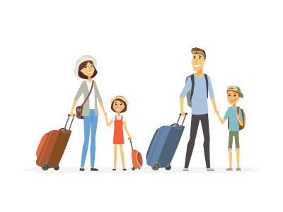 Family going on vacation baggage character design family illustration tour travel vector