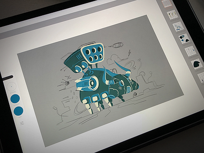 Robot bull vectorization bull design flat graphic process robot sketch style tablet variant vector