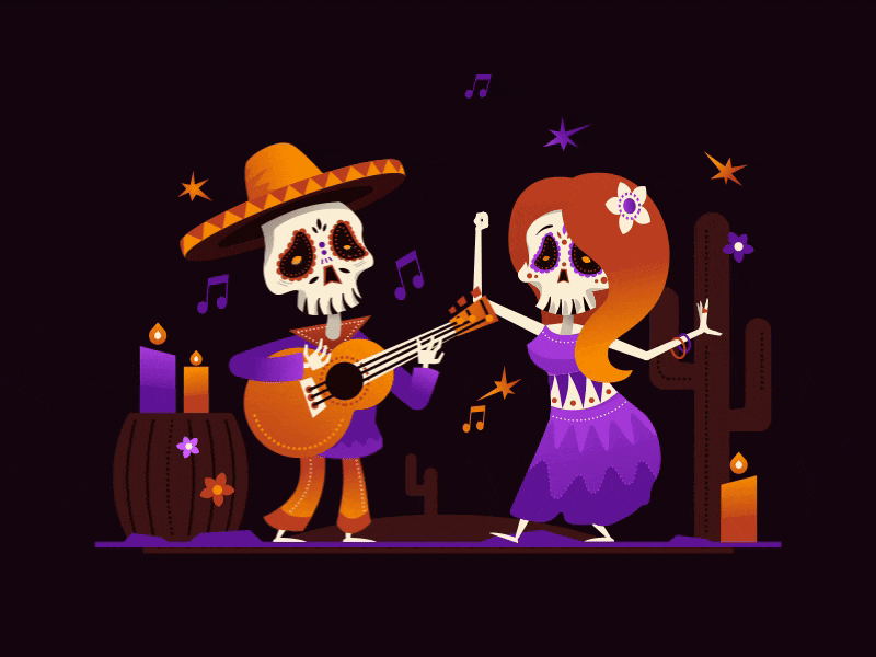 Día de los Muertos Animated animation culture dance flat design holiday illustration mexico style