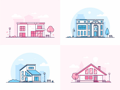 Town architecture architechture building business design illustration line set style urban vector