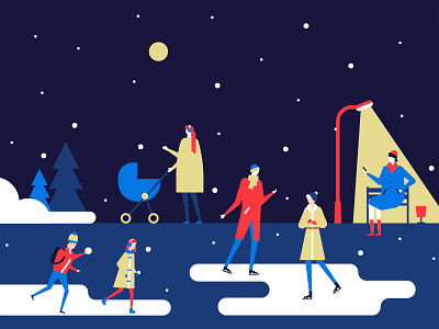 Winter park character flat design graphic illustration park skating style vector winter