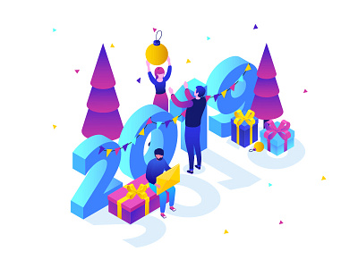 Happy New Year 2019 business flat design holidays illustration isometric isometric design style vector winter