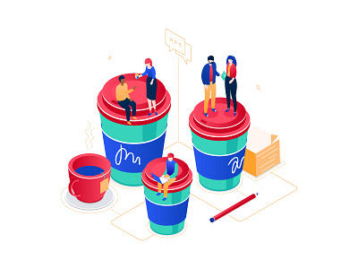 Coffee break break business coffee composition flat design illustration isometric manager office style team workflow