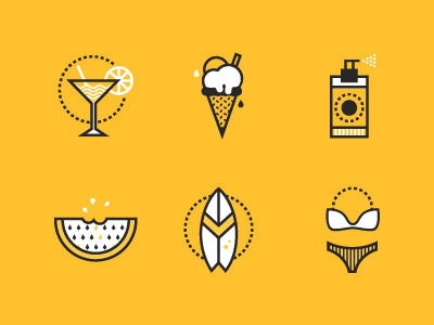 Beach vacation icons design ice cream icon line recreation set style summer swimsuit vacation