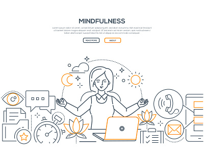 Mindfulness - web banner banner business businesswoman character composition illustration line art line design style mindfulness task vector web