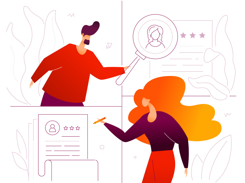 HR management vacancy candidate job search recruitment hr composition character vector business flat design illustration