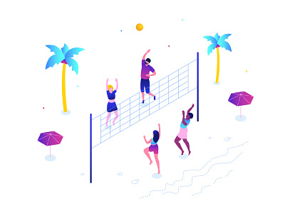 Beach volleyball activity beach character flat design illustration isometric illustration isometry sport style summer vacation vector volleyball