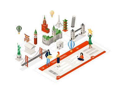 Travel around the world - isometric illustration flat design illustration isometric design isometric illustration isometry landmark sightseeing style tour travel trip vacation world