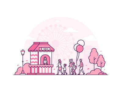 Amusement park concept - line illustration amusement amusement park attraction big wheel design funfair illustration line pink style vector