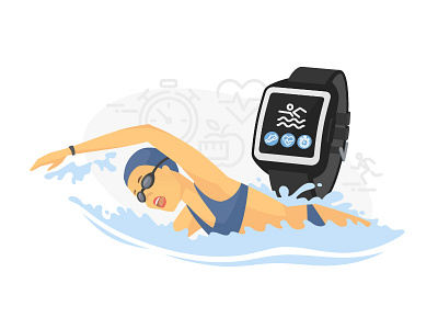 Professional swimming activity cartoon character competition design illustration pool sport swimming vector wearables