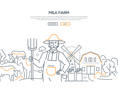 Milk farm - line design style web banner countryside cow design eco ecology farm illustration line milk organic product style web banner