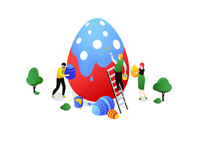 Happy Easter - isometric illustration celebrate character easter easter eggs flat design greeting card illustration isometric art isometry style vector