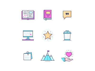 Business line icons book bright business colorful computer icon line metaphor quote star strategy