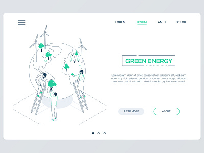 Green energy web banner banner eco ecology energy green icometric illustration isometry line design style wind power