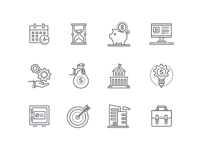Black and white icons collection business collection education finance icon line outline set style vector