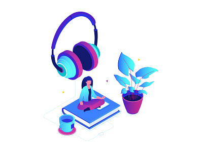 Music - isometric illustration character education flat design headset illustration isometric illustration isometry music plant tea