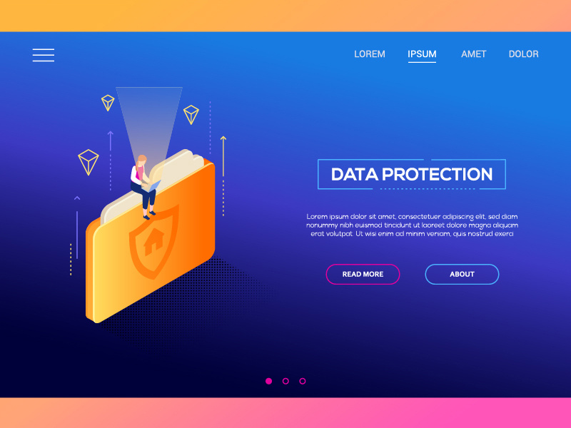 Data ptotection web banner business freelance folder header website web banner isometry isometric illustration style design illustration