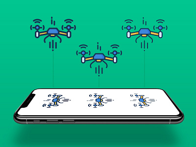 Line design icons with color filling collection color drone fill icon line outline quadcopter set technology vector