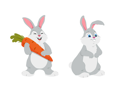 Happy rabbits - cartoon characters by Boyko on Dribbble