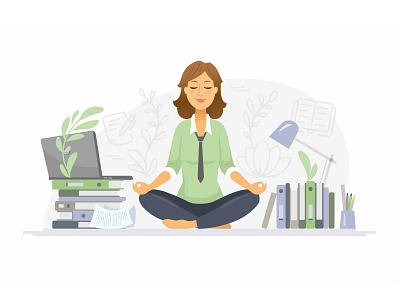 Mindfulness at work business businesswoman character composition design flat design illustration meditation mindfulness relax style