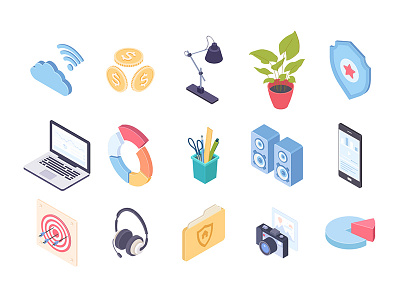 Isometric icons collection business collection finance icon isometric isometric design object set vector