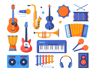 Flat musical instruments design flat design music musical musical instrument object sound style vector