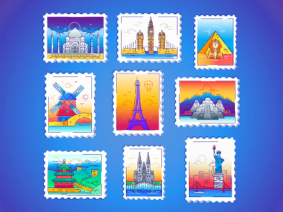 Stamps with landmarks