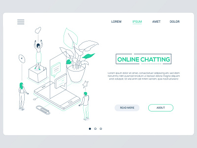 Online chatting line isometric illustration banner business character chatting composition design illustration line mobile app online smartphone style vector