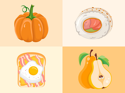 Food icons collection breakfast collection design egg flat design food fruit icon object style sushi toast vegetable