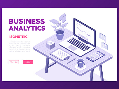 Business analytics banner analytics business design desk illustration isometric illustration isometry laptop style vector workplace