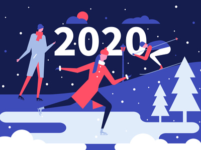 New Year illustration active character christmas composition design flat design illustration new year skating skiing sport style vector