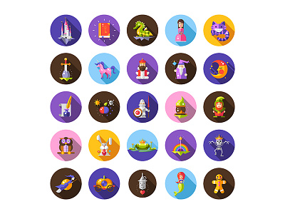 Fairy Tales Elements banners characters fairytale flat design flat icons icons illustrations