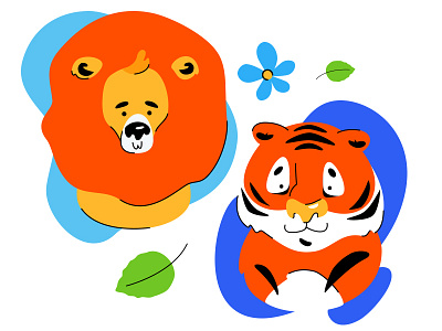 Tiger and lion - flat characters animals cartoon character design illustration lion stickers style tiger wildlife