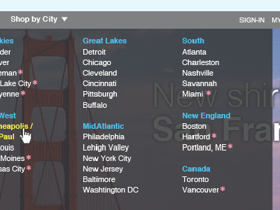 Multi-city Dropdown navigation website