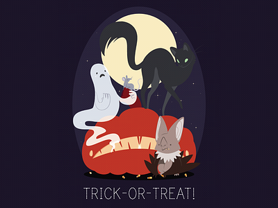 Trick-or-Treat! bat cat ghost halloween holiday illustrator moon pumpkin rat simple
