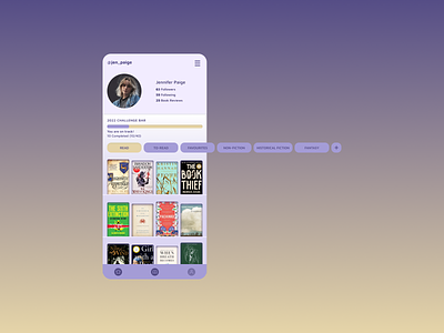 The Reader | Daily UI Challenge 006 (user profile) 006 app books daily ui daily ui 006 dailyui dailyuichallenge design library reader ui user profile userprofile vector