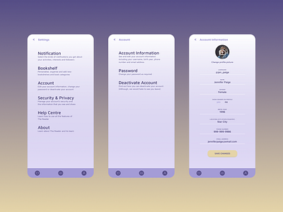 The Reader | Daily UI Challenge 007 (settings) account settings app daily ui daily ui 007 dailyui dailyuichallenge profile settings reader settings