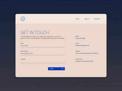 studio page | Daily UI Challenge 028 (Contact Us)