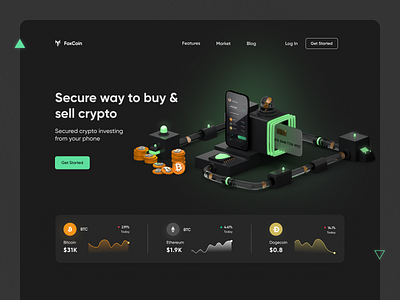 FoxCoin Crypto Landing Page | Isometric | 3D 3d bitcoin bitcoin wallet btc concept crypto crypto exchange crypto wallet cryptocurrency dark theme eth illustration investment website isometric landing page modular neon ui ux webdesign