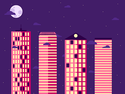 Nightscape building city cloud flat icon icons illustration infographic moon new york stars vector