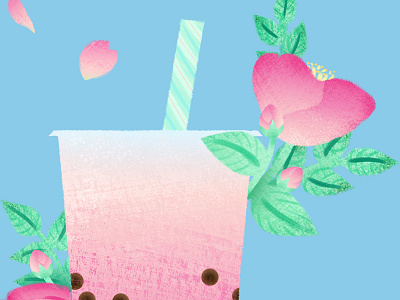 Rose Tea Boba boba bubble design flower gradient illustration pastel rose summer tea vector