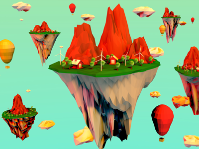 House in the Sky 3d c4d cinema4d clouds hotairballoon house island life lowpoly sky