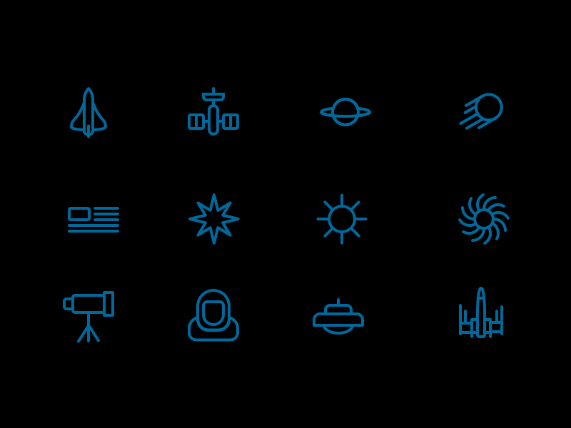 Space Icons - Free Sketch Pack freebie iconography icons mars nasa satellite shuttle sketch space starwars ufo xwing